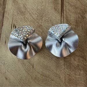 Vintage Flip A Coin Silver Clip On Earrings Crinkle 80s 90s Julian Esquivel